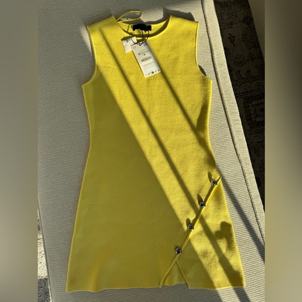 Zara Yellow Mini Dress with Side Button Accents